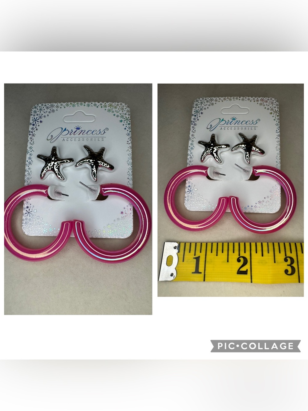 New Princess Accessories Silver Starfish studs and pink iridescent Hoop Earrings